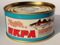 Икра трески консервированная, икра минтая консервированная.